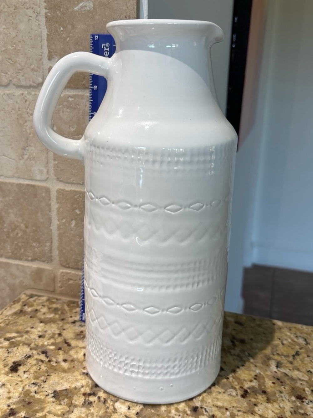 White Textured Ceramic Pitcher Vase - Home Accent